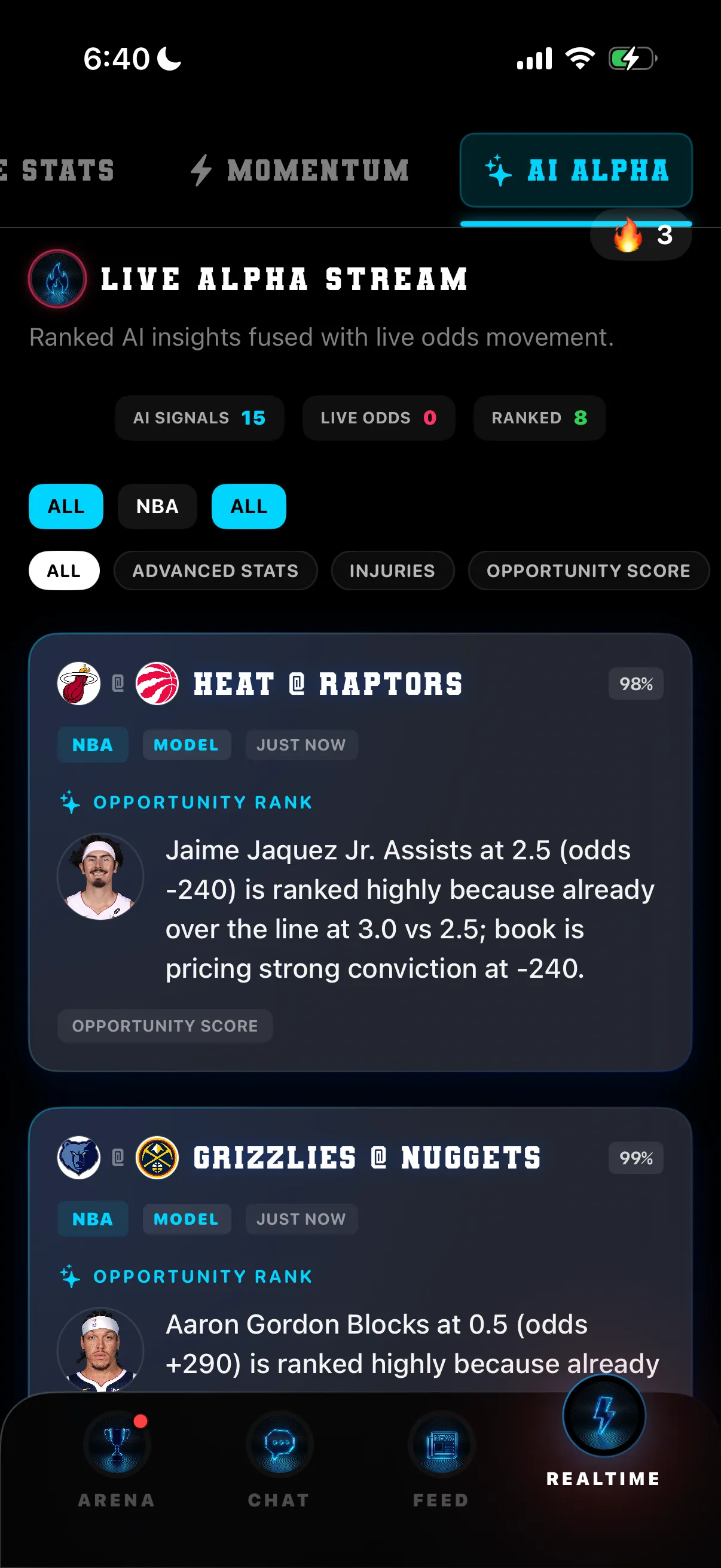 DeepChamp AI live research feed ranking in-game player opportunities