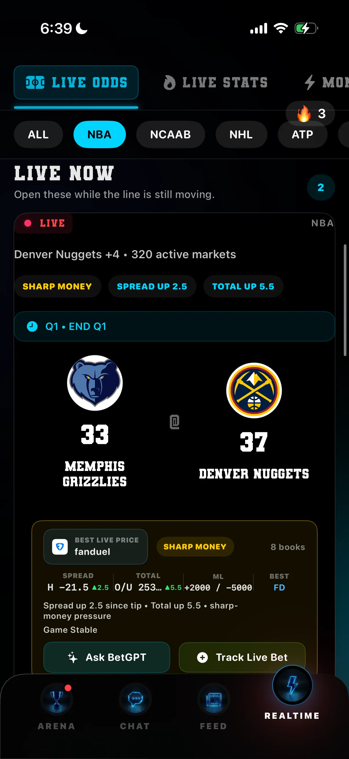 DeepChamp bet tracker app screen