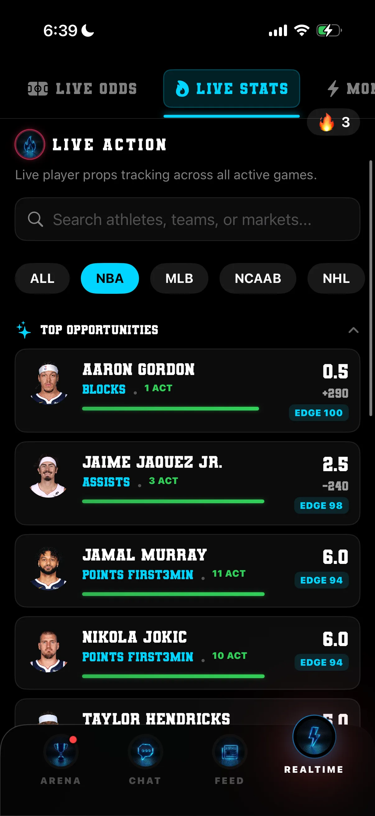 DeepChamp live stats app screen