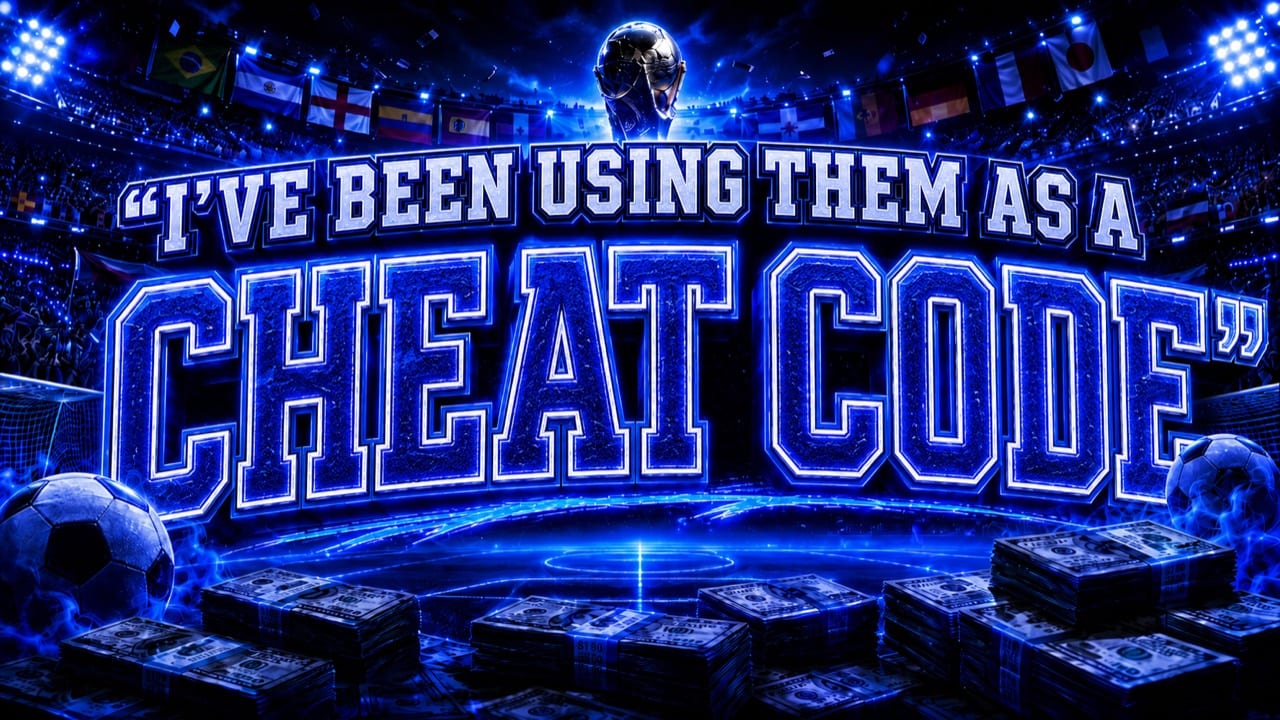 Blue soccer stadium graphic reading I have been using them as a cheat code