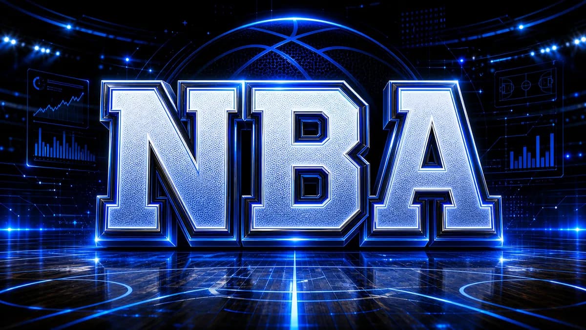 Generated NBA acronym sports analytics artwork with blue basketball arena lighting